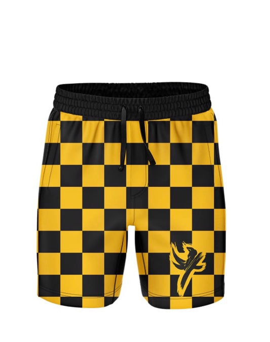 Checkered black and yellow shorts